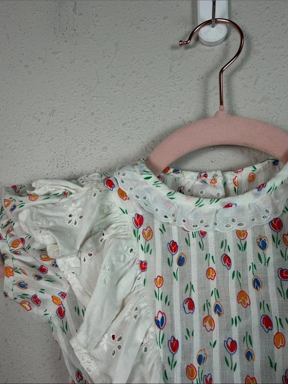 Girls Floral Tulip Print Dress Eyelet Ruffle Cottagecore Spring Easter Party